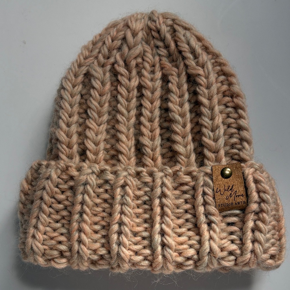 Chunky Knit Wool Beanie - Pink Gray